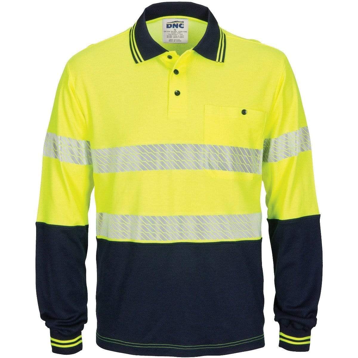 Dnc Workwear Hi-vis Segment Taped Cotton Backed Long Sleeve Polo - 3518 Metro Workwear.